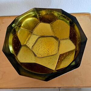 Vintage MCM Golden Speckled Octagonal bowl irregular Honeycomb amber color